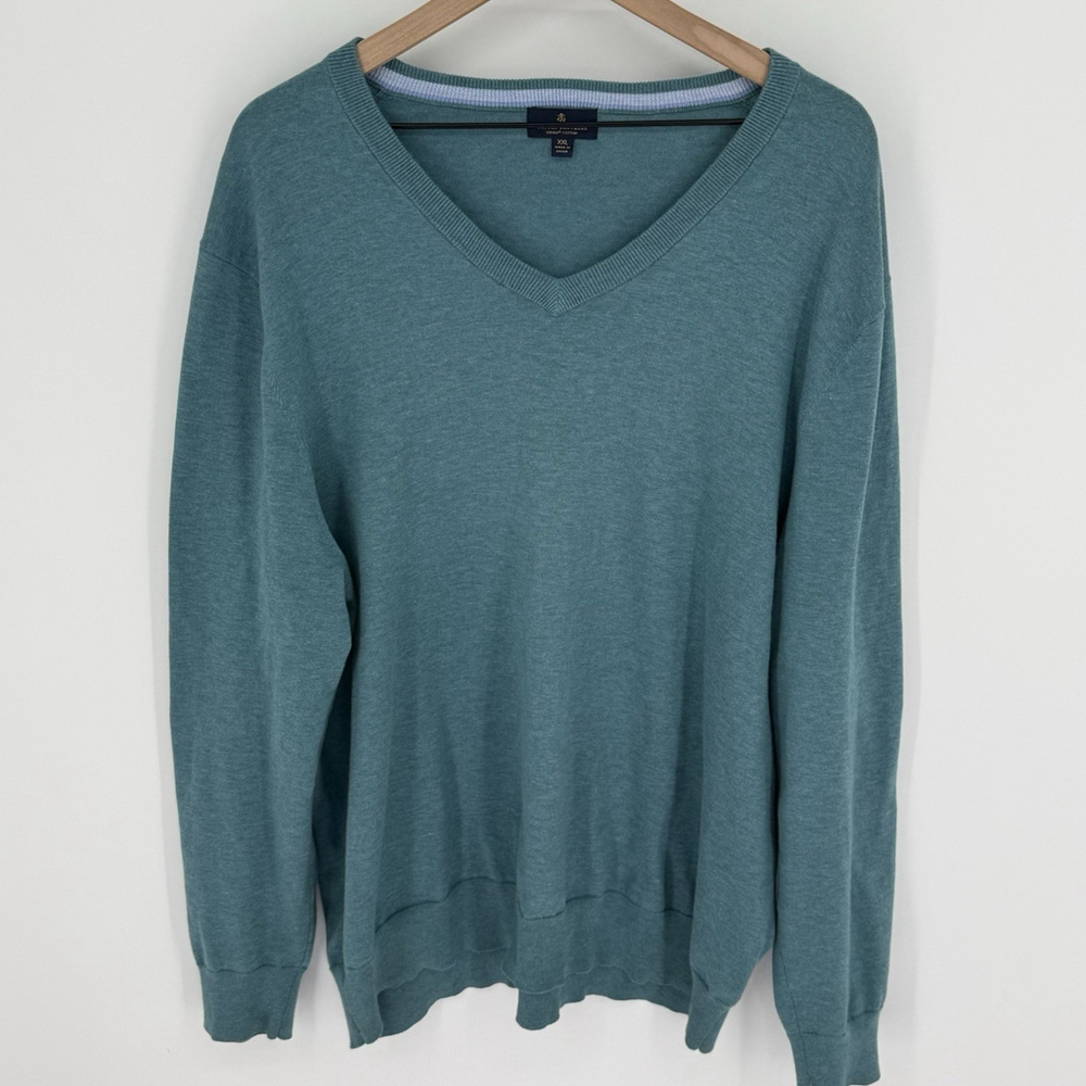 Brooks Brothers Green Supima Cotton V-neck Long Sleeve Knit Sweater Men’s 2XL